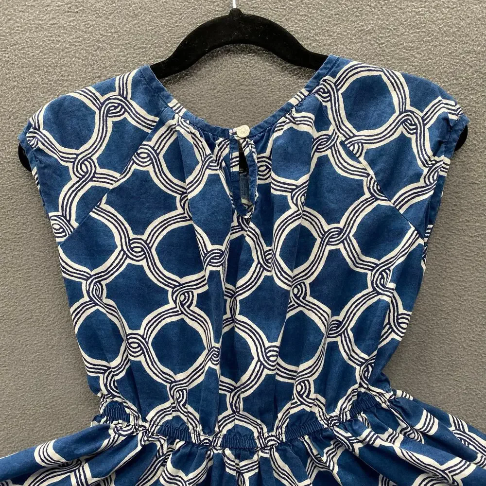 Lands End Kids Fit Flare Dress Girls‎ 6 Blue White Cotton *No Belt/Tie